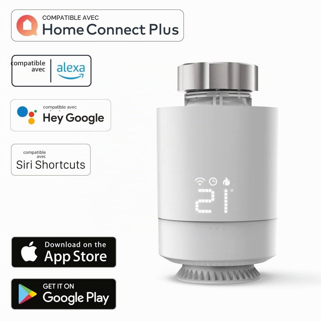 Hama Tête Thermostatique Connectée et intelligente WiFi (pour Kit de chauffage Connecté 00176592 compatible Alexa Google Home, Robinet Intelligent pour Radiateur à Eau Chaude) Blanc