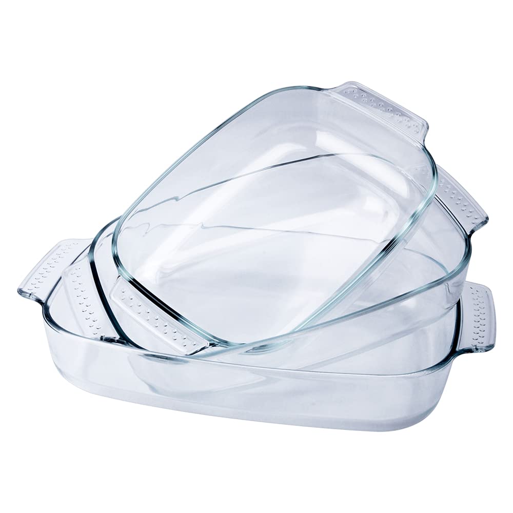 HUSANMP 3-Pieces Tempered Glass Bakeware Set, Glass Baking Dish Set, Glass Casserole Baking Pan for Oven, Dishwasher Safe - 1.8QT,2.5QT,3.1QT