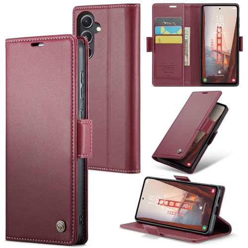 Rerzoiro Case for Samsung Galaxy S23 FE Wallet Case, RFID Blocking PU Leather Flip Folio Cover Card Holder Kickstand Shockproof Phone Case Compatible with Samsung Galaxy S23 FE, Red