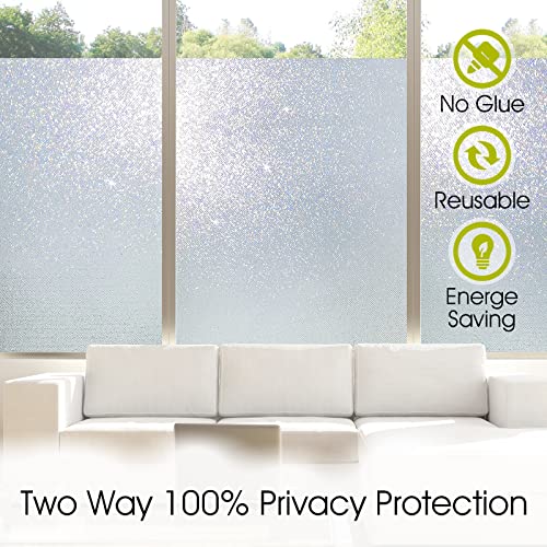 Image of KESPEN Frosted Window Privacy Film Heat Control UV Sun Blocking Glass Stickers Static Cling Non Adhesive Door Coverings Decals for Bathroom Home Office, Sparkling, 35.4 Inch X 6.5 Feet