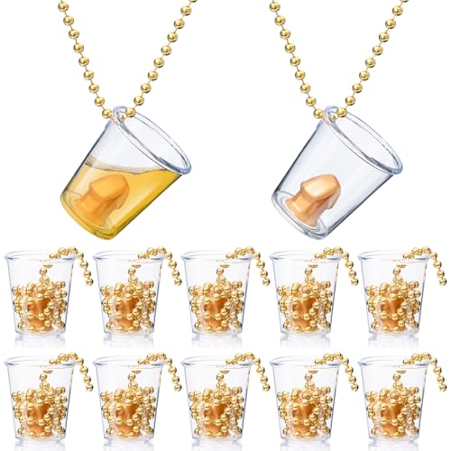 BruinBang 12 Pcs Bachelorette Shot Glasses with Metal Necklace Bride Shot Glass for Bridal Shower Hen Night Wedding Party Girls Night Out Bride Squad Party Decoration Accessories Favors (Gold)