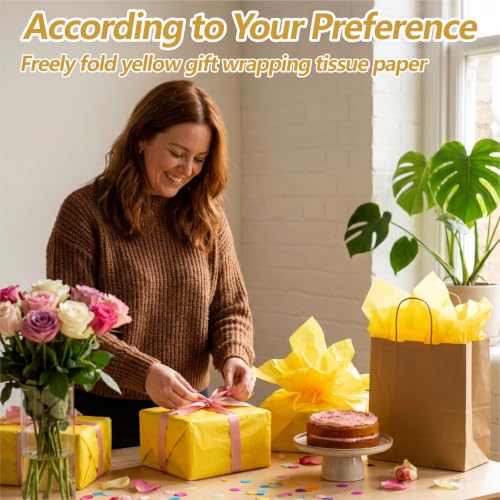 Image of Bobobag 100 Sheets Yellow Tissue Paper 20 inchX14 inch Tissue Paper for Gift Bags, Gift Wrapping Tissue, Christmas Tissue Paper Anniversary Holiday Decoration Arts Craft