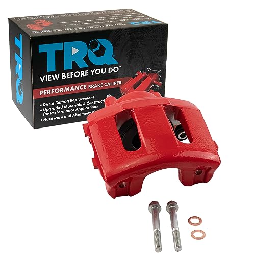 Image of TRQ Front Left Brake Caliper Performance Red Drivers Side | For 1990-2001 Jeep Cherokee 1990-1992 Comanche 1993-1998 Grand Cherokee 1993 Grand Wagoneer 1990 Wagoneer 1990-2006 Wrangler