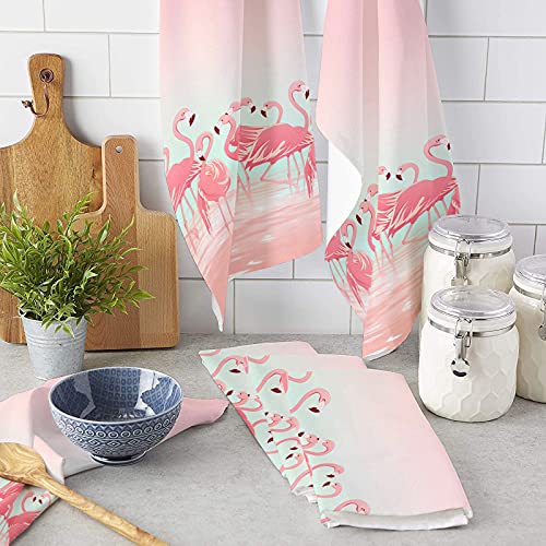 Kitchen Towels 3 Pack 18×28In-Super Absorbent Dish Cloth Watercolor Pink Flamingo Texture Soft Dish Towel For Home Drying Dishes Summer Tropical Bird Animal Tea Bar Hand Towels Cleaning Cloths #TOP2