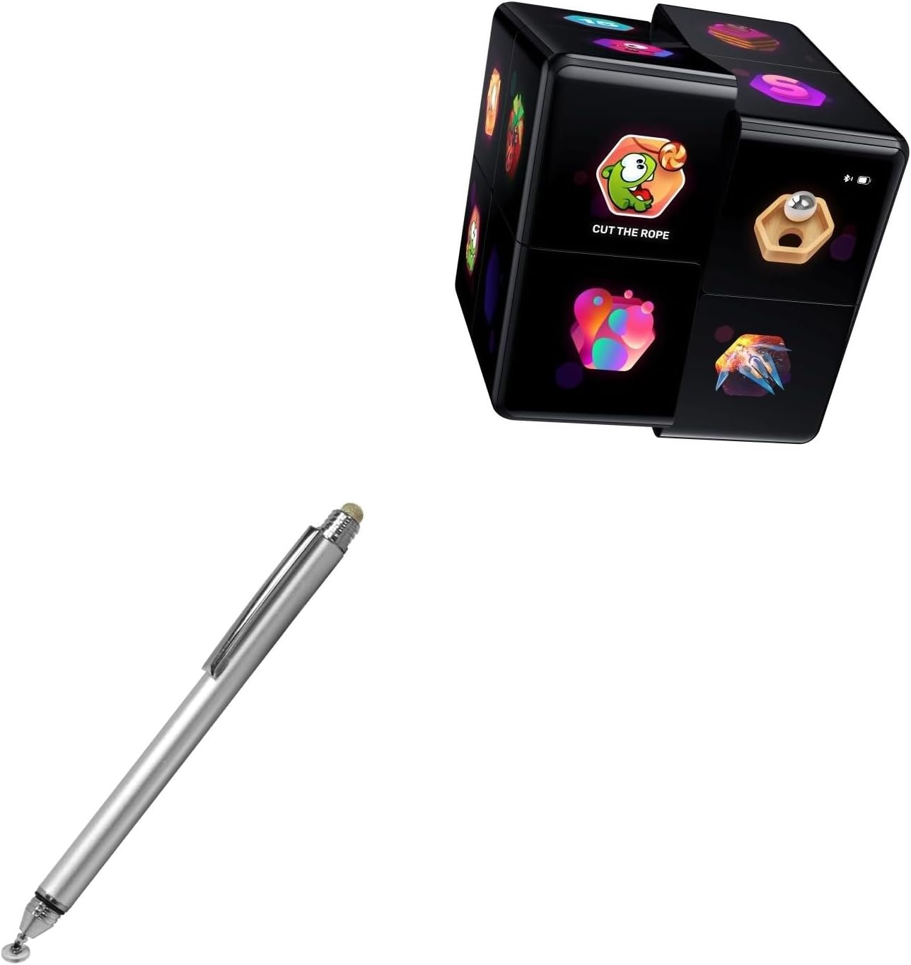 BoxWave Stylus Pen Compatible with Cubios WOWcube - DualTip Capacitive Stylus, Fiber Tip Disc Tip Capacitive Stylus Pen - Metallic Silver
