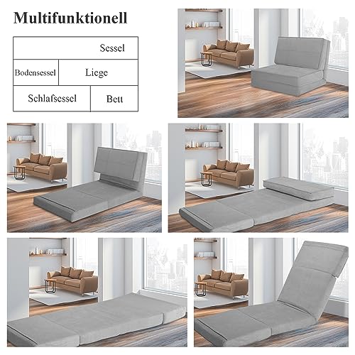 RELAX4LIFE Bodensofa Klappbar, Schlafsofa 5 in 1, Schlafsessel mit 5-stufig Verstellbarer Rückenlehne, Klappsofa mit Bettfunktion, Klappmatratze für Wohnzimmer Schlafzimmer (Grau) – Bild 5