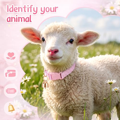 Image of Goat Collar with Bell, Sheep Grazing Copper Bells and Adjustable Nylon Collar Set Loud Bronze Bell for Summer Small Farm Animal Sheep Cow Dog Accessories Gift(Pink Bow)