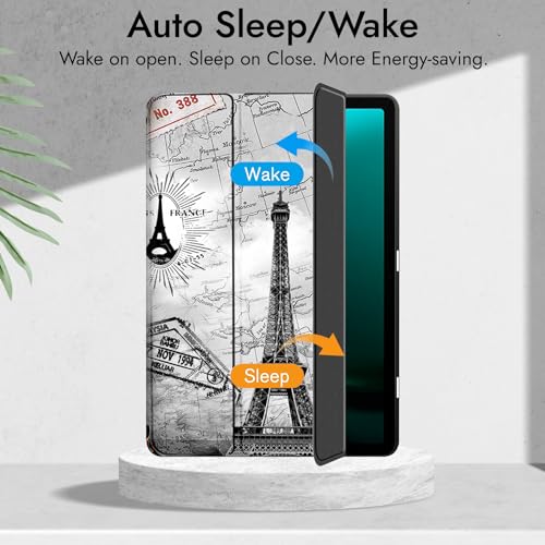 Image of Robustrion Cover for Samsung Galaxy Tab S9 FE+ / Tab S10 Plus /Tab S9 Plus 12.4 inch Cover Case with [S Pen Holder] for Samsung Tab S9 FE Plus / S9+ / S10+ Tablet Cover [Auto Sleep /Wake] - Eiffel