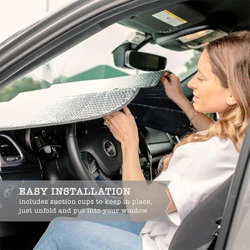 Image of AutokraftZ 𝟵𝟴% 𝗨𝗩 𝗕𝗹𝗼𝗰𝗸 Car Sun Shade Windshield Cover | Foldable Reflective Sunshade for car front glass | Heat Insulation Aluminum Foil Protector | Universal Fit for Car Van SUV- 51x23 inch