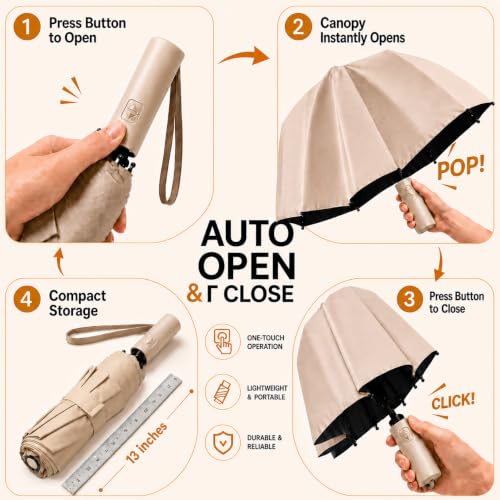 Image of ginoya brothers Premium Auto Open & Close Compact Travel Umbrella for Men & Women With 10 Durable Ribs Strong Wind Resistant Folding Easy to Carry Umbrella For Sun & Rain