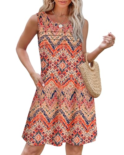Image of OFEEFAN Womens Pleated Front Tank Dresses Fashion Spring Sleeveless Pockets Sundress Casual Summer
