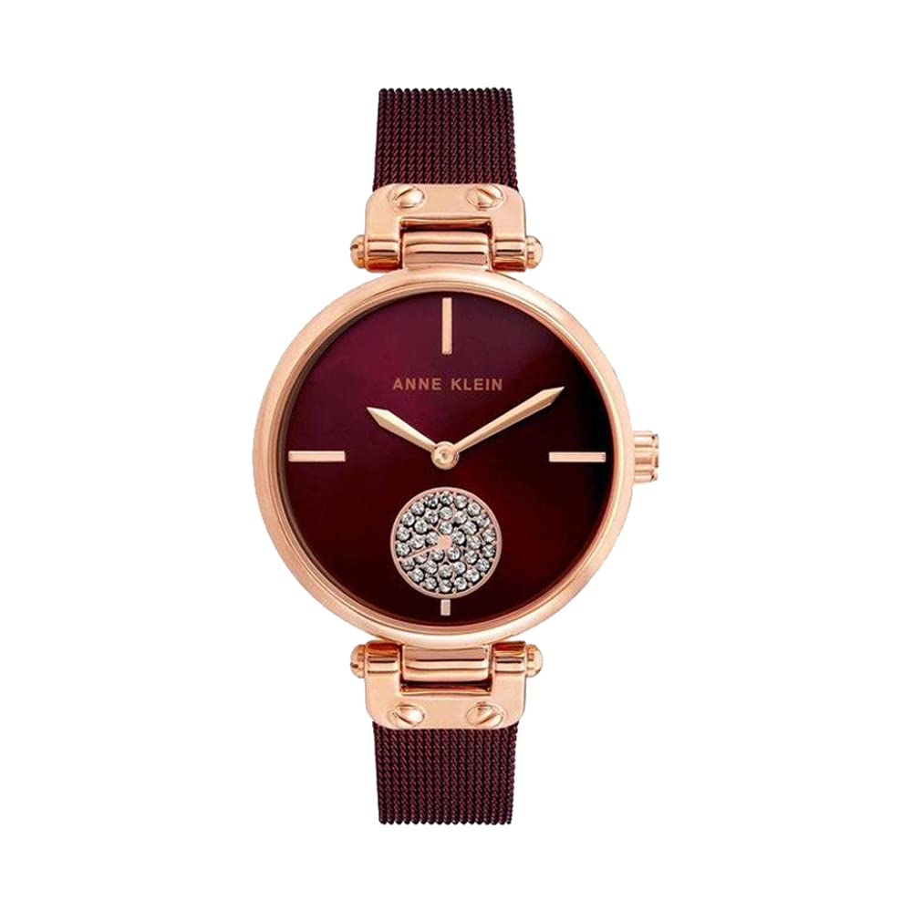 Womens 34 mm Burgundy Dial Stainless Steel Analog Watch