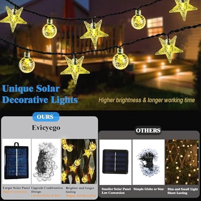 Solar String Lights Outside with 50LED Fairy Stars and Crystal Globes, Solar Twinkle Star Lights String, 32Ft Solar Globe Lights for Home Garden Party Halloween Thanksgiving Christmas Decor
