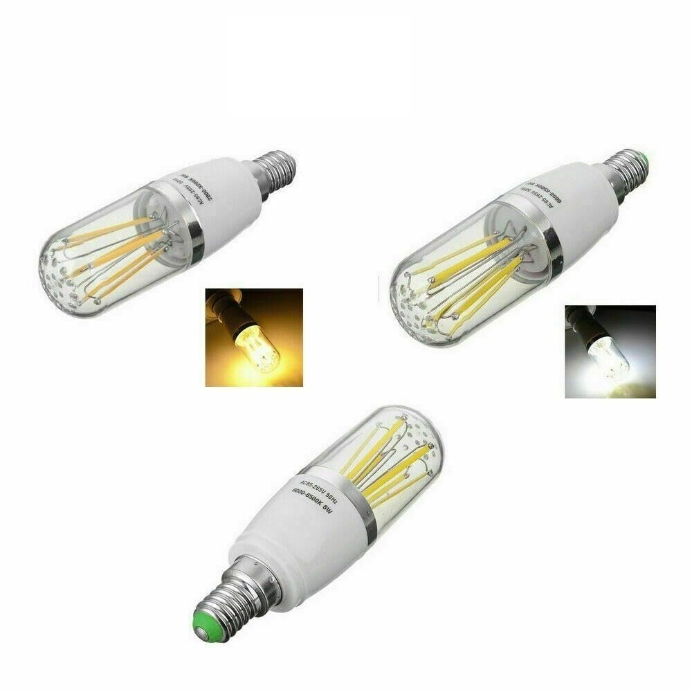 Confezione da 10 lampadine a filamento LED COB AC85-240V 3W/4W/6W B22/E27/E14 LED for frigorifero e congelatore, illuminazione a mais(WARM WHITE,E14 3W)