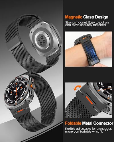 Image of Magnetic Metal Mesh Loop Compatible with Samsung Galaxy Watch Ultra Strap 47mm Stainless Steel Watch Band for Galaxy Watch Ultra 2 Strap Milanese (No Watch)
