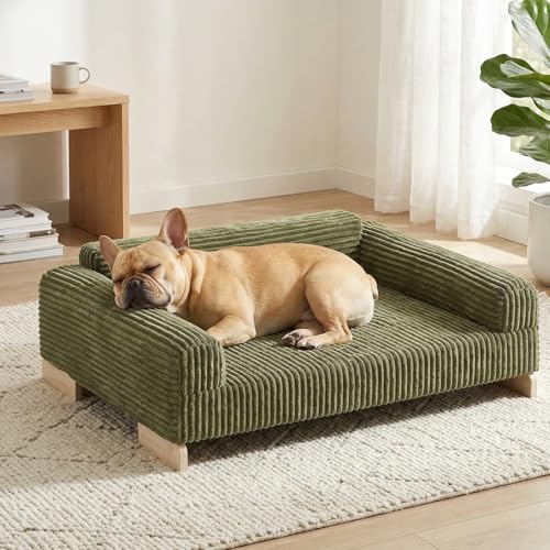 Veehoo Elevated Dog Bed Indoor Wood Furniture Style Dog Couch Sofa with Removable Washable Cover Cute & Durable Dogs Bed Furniture for Small Dogs & Puppies Up to 40 lbs