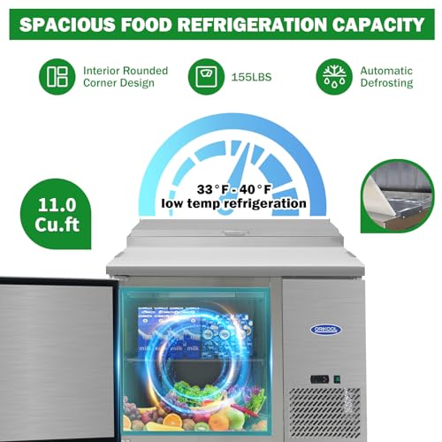 Image of Commercial Pizza Prep Table,44 inch Workspace with a Built-in Refrigerator 11 Cu.Ft and Cutting Board and Protection Lid,Cold Storage,ETL Certified,6 Pans Up for Restaurant,Bar,Shop,Silver