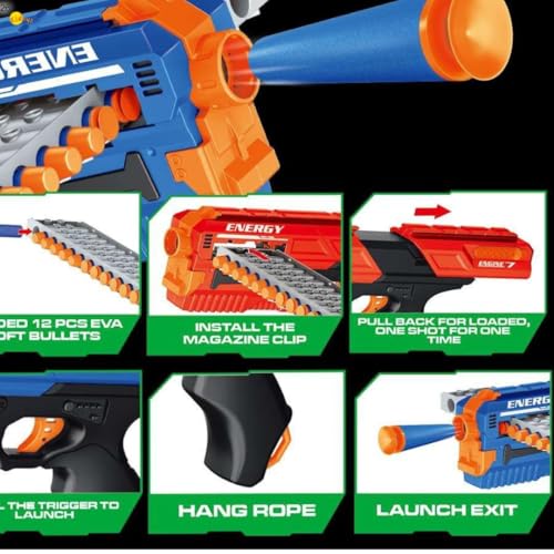 Image of Kidoyz Mega Shooter Foam Dart Gun for Kids with 12 Soft Bullets | Manual Blaster Toy with 12-Dart Continuous Rapid Fire | Safe Shooting Game for Boys & Girls 6 7 8 10 Years | Birthday Gift (Blue)
