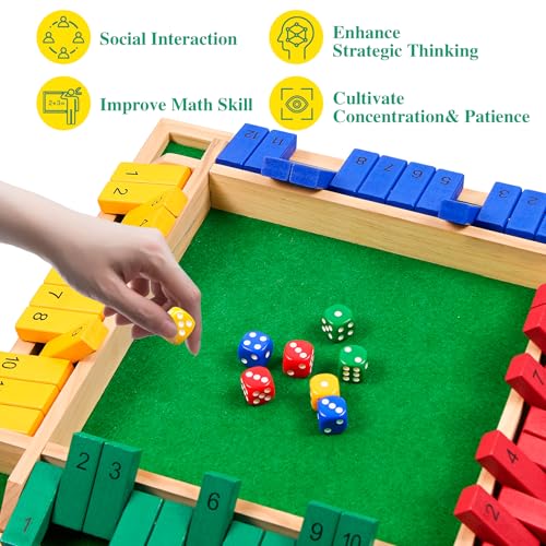 Juego Shut The Box con tablero y 12 dados de madera miniatura 4