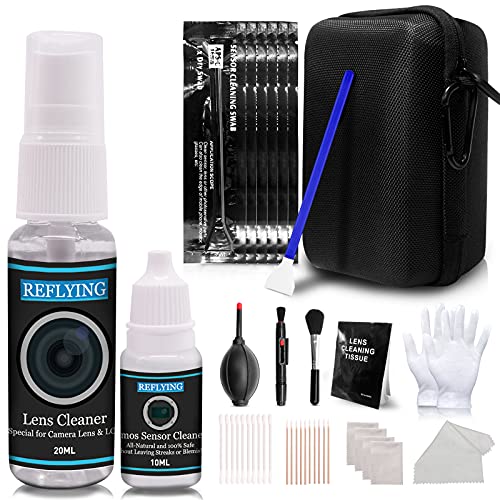 REFLYING Camera Cleaning Kit, Lens Cleaning Kit with Camera Lens Cleaner 20ml,Sensor Cleaner 10ml,Lens Cleaning Pen,16mm Sensor Cleaning Swabs for APS-C DSLR,Cleaning Cloth,Carrying Case