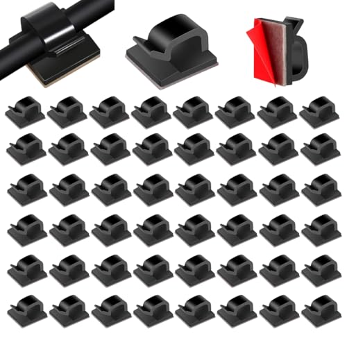 XYTAHDM 50 Pezzi Fermacavi,Clip per Filo per Luce da Esterno Ganci,Fermacavi Adesivi, Organizzatore dei Ferma Cavi Scrivania Regolabile,per Luce Fata, Muro, Ufficio, Caricabatterie, Auto (Nero)