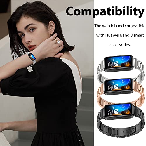 Miimall Metal Strap Compatible with Huawei Band 8, Stainless Steel Replacement Band with Folding Clasp - Image 2