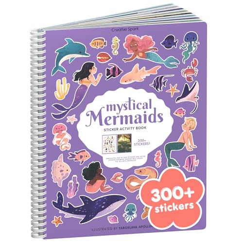 Mystical Mermaids 300+ Kids Sticker Book by Cupkin Toddler Travel Activity Coloring and Sticker Book, Road Trip Essentials, 8 Coloring Pages 8 Side by Side Scenes for Ages 2–8 Years