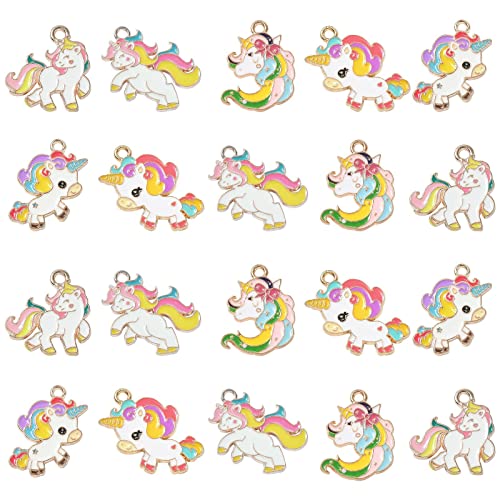 DanLingJewelry 25 Stück 5 Stile Emaille Einhorn Charms schöne Einhorn Charms baumeln Tier Charms für DIY Halskette Ohrringe Herstellung Cover
