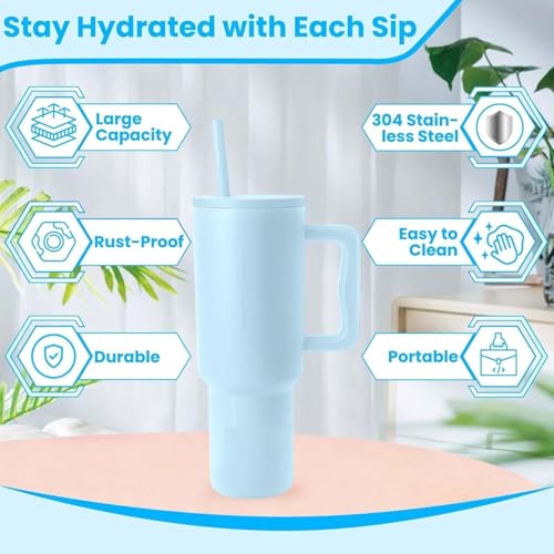 Image of Stainless Steel Tumbler with Steel and Plastic Straw,1200ml Capacity Double Insulated Cup 100% Leak Proof Mug Cupholder for Gym, Travelling and Office (Retro Mint Personalised)