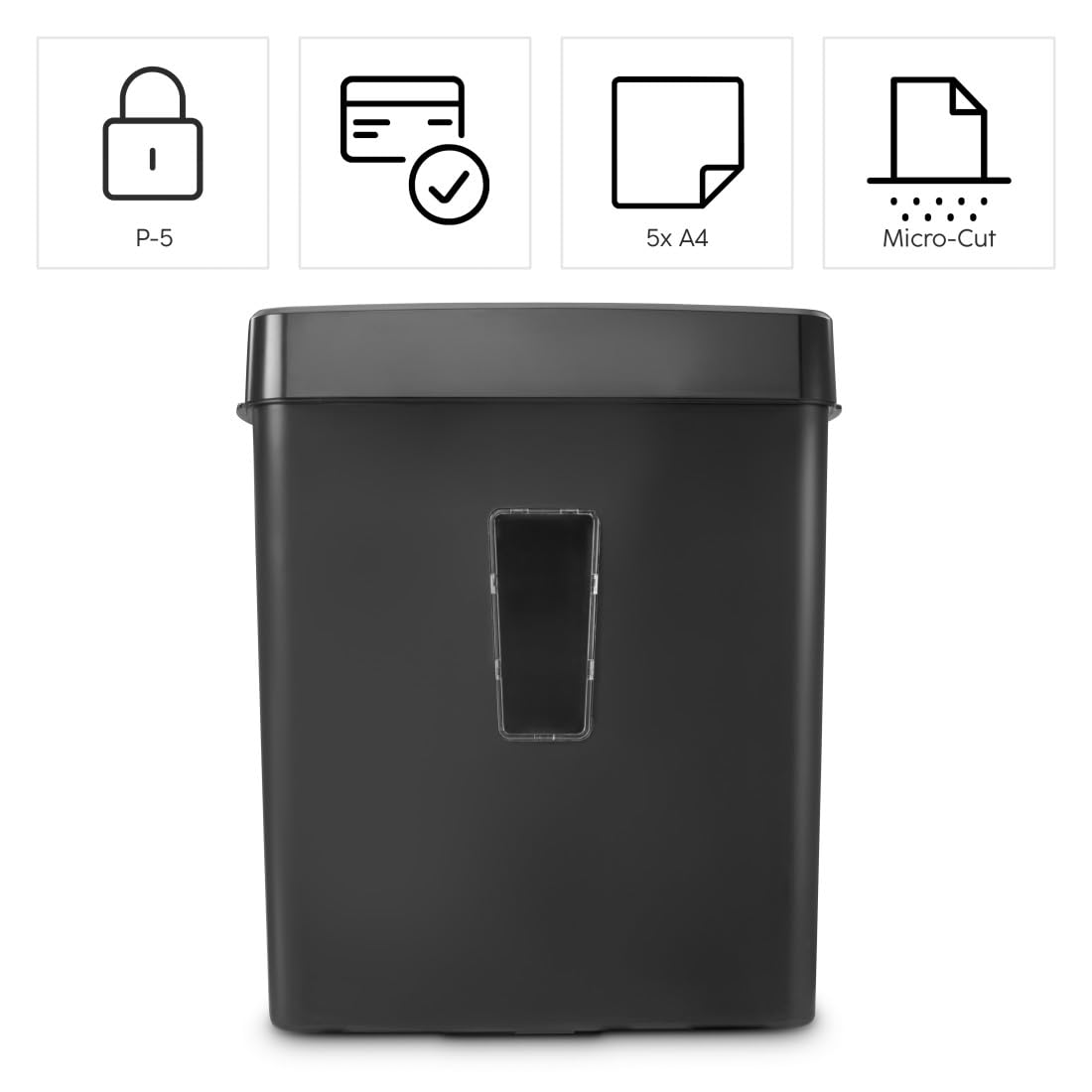Hama Trituratore Carta Distruggidocumenti Carta DVD Graffette 5 Fogli A4 Lame Acciai Sicurezza Automatica/Off Funzione Ritorno Cestino 13L Sicurezza P5 T2 E2 O1 Nero