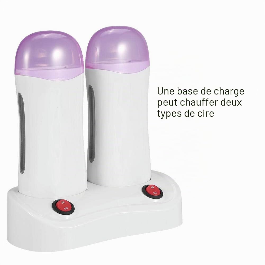 Appareil portable sur chariot à double réservoir pour l'épilation à la cire, idéal pour les bras, les jambes, les aisselles et le maillot. Conception non irritante, sûre et non toxique.