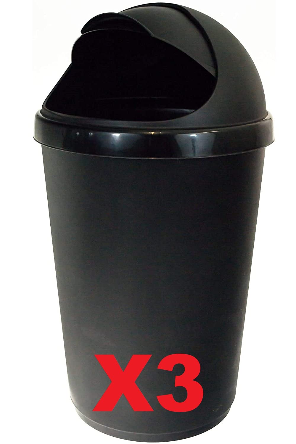 Easy Shoppingยฎ Plastic Bullet Bins 50L Wastepaper Recycle Dustbin Flap Lid Kitchen, Home Office Rubbish Trash Basket (3)