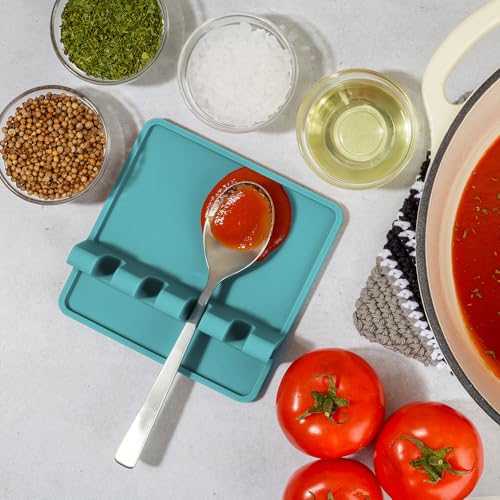 Image of Zulay Kitchen Silicone Utensil Rest with Drip Pad for Multiple Utensils - BPA-Free, Heat-Resistant Spoon Rest & Spoon Holder for Stove Top - Kitchen Utensil Holder for Ladles & Tongs - Aqua Sky