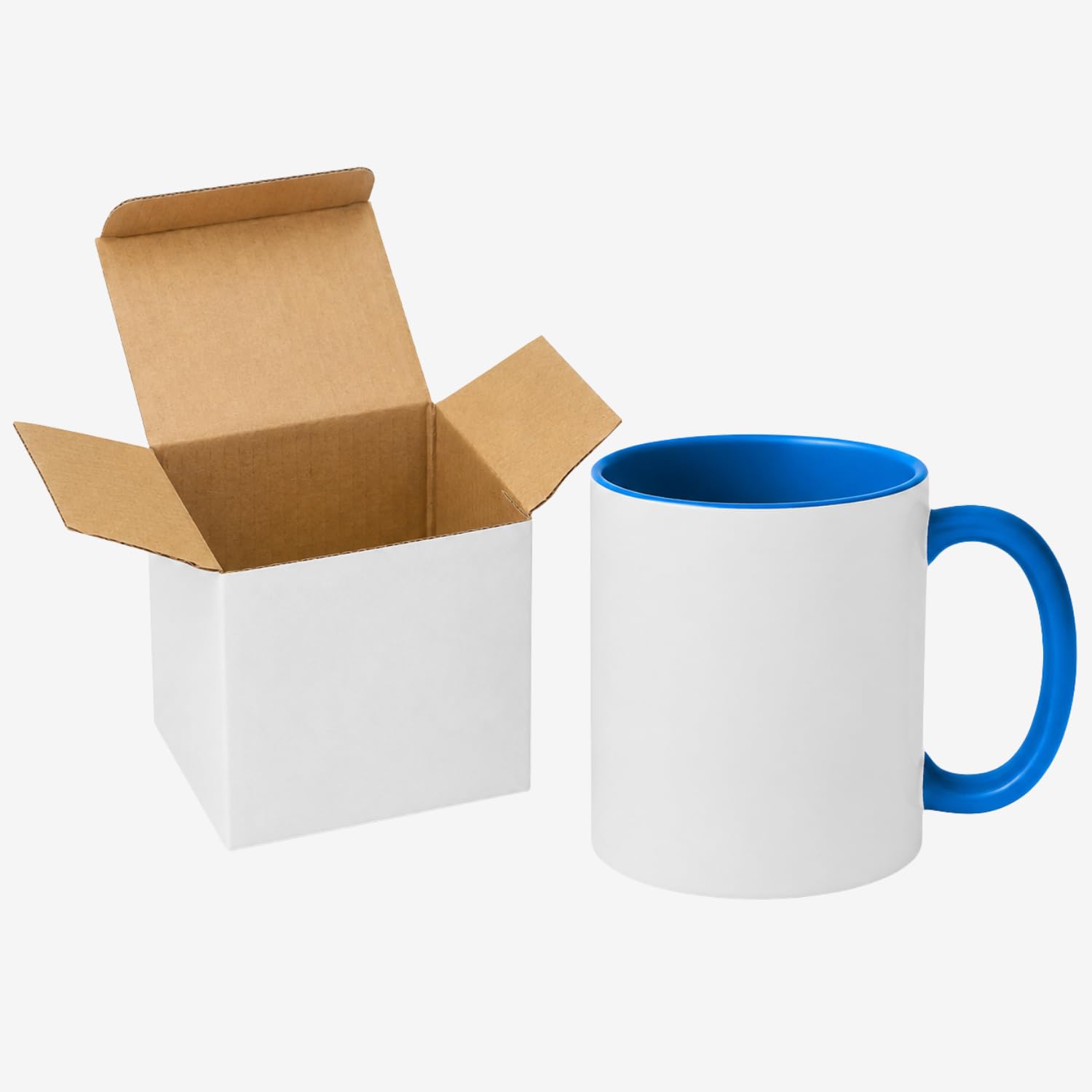 Sublimation Mugs 11oz Blank with Coloured Large Handle & Inner with Box | Durable, Ceramic Orca Finished Mugs Perfect for Custom & DIY Printing, for Loved Ones | Medium Blue Handle Pack of 72