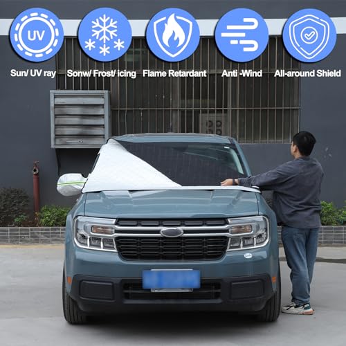 Image of Windshield Snow Cover Compatible with Ford Maverick 2022-2024, Car Snow Cover, Front Windshield Sunshade, Exterior Windscreen Sun Shade, UV-Rays Sun Ice Snow Frost Protector, 4-Layer Windshield Cover