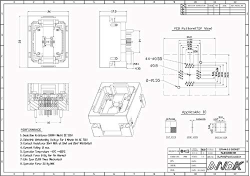 Wiring Connecting Terminals - NP506-044-036-C-G IC Test Socket Burn in Socket QFN44 MLF44 Chip Size 7 * 7 Open top Programming Socket Flash Adapter Connector KZ