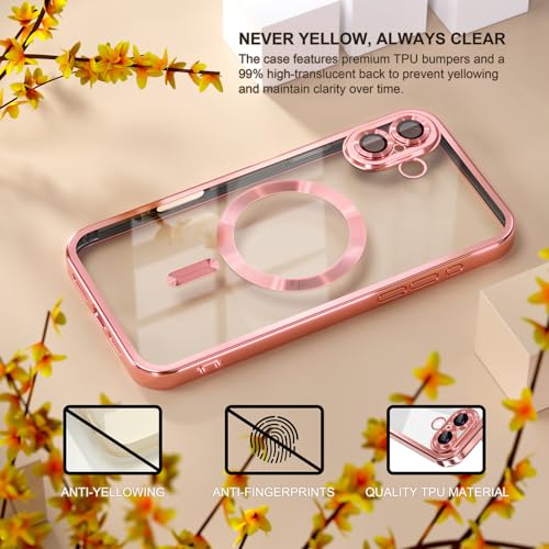 Image of Misea Magnetic for iPhone 17 Case Compatible with MagSafe Pink | [Never Yellowing] [Military Drop Protection] Full Camera Lens Protector Plating Soft Clear Phone Case for Women, Pink