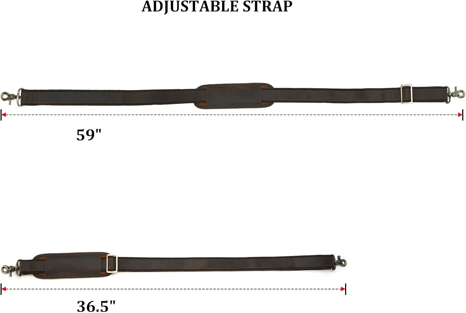 Polare Full Grain Leather Adjustable Replacement Shoulder Strap with Metal Hook for Briefcase Messenger Shoulder Duffel Bag - Image 4