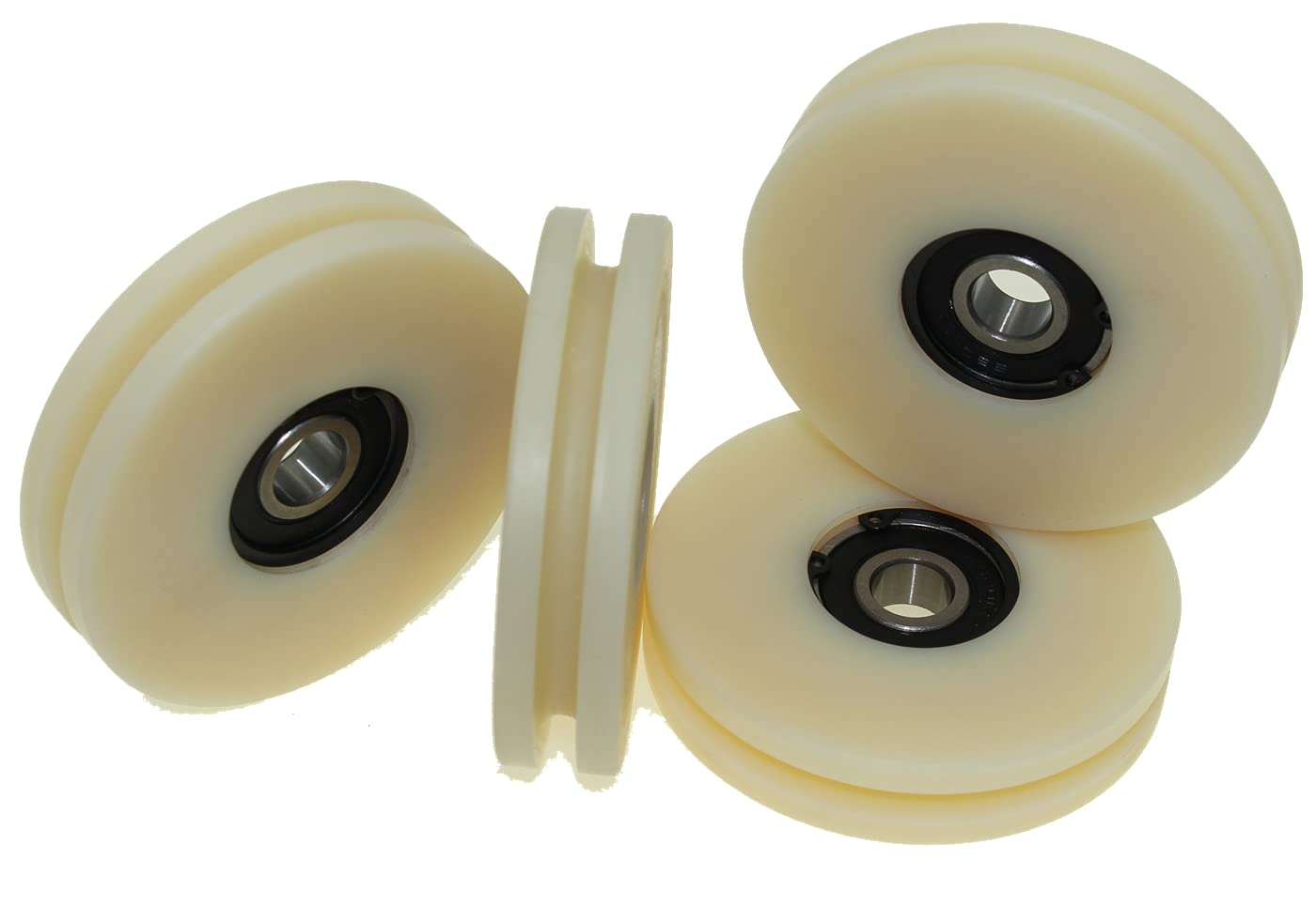 Lot de 4 poulies en nylon avec rainure ronde de 6 mm, diamètre de 80 mm, roulement de 12 mm, capacité de 100 kg, usinées avec précision dans l'UE (80-6-12)