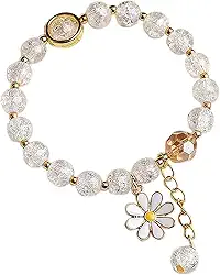 Pulseiras de cristal para mulheres, pulseira elástica com contas e margaridas empilháveis, joias ajustáveis, presente de Natal e aniversário
