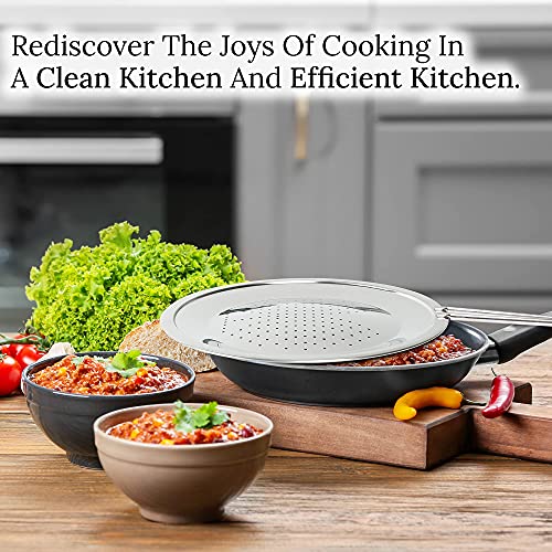 Lucete Stainless Steel Splatter Screen 12.6" – Hot Grease Splatter Screen For Frying Pan - Oil Splash Guard - Protect Your Skin From Burn & Keep Your Kitchen Cleaner (12.6 Inch) #TOP3