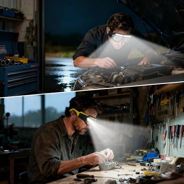Omana Lampe frontale avec 5 modes d'éclairage LED rechargeables, étanche, détecteur de mouvement, lampe frontale pour l'extérieur, camping, course à pied, randonnée, pêche, garage, adultes (jaune2)