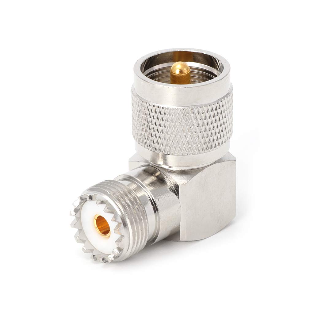 smallJUN UHF Pl259 Male to So239 Female Right Angle 90 Degree RF Adapter Connector Plug and Terminals Silver