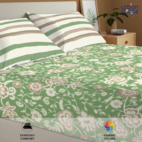 Image of Urban Space 144 TC Divine 100% Cotton Bedsheet for Double Bed with 2 Pillow Covers, Queen Bedsheet (Size 90 x 100 inches, Viola Sage Green, Double)