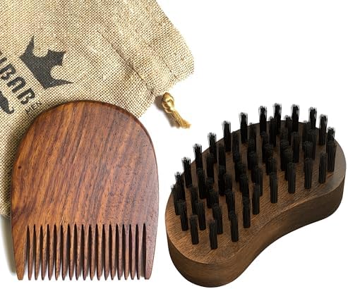 RUBAB MEN Nylon Bristle Beard Brush + Wooden Beard Comb Combo Grooming Kit