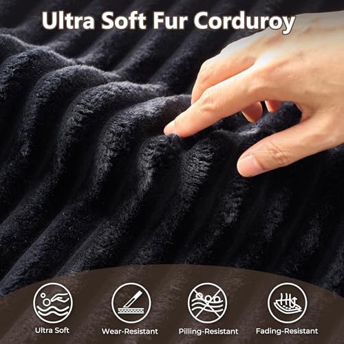 Image of HOOOWOOO Cloud Sectional Couch for Living Room,Modular Sectional Sofa No Assembly,Matching Plush Corduroy Ottoman(Black)