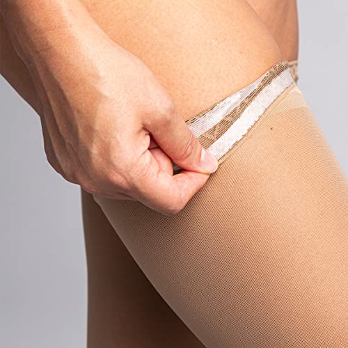 Image of Sigvaris 981 Dynaven Sheer Closed Toe Thigh Highs w /Grip Top 15 20 mmHg