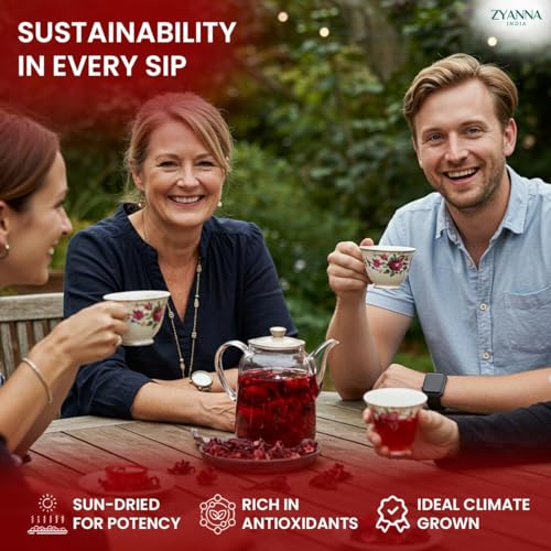 Image of Zyanna Hibiscus Powder - Pure Dried Hibiscus Flower Powder | Loose 250g | Caffeine-Free Herbal Tea | For Drinks, Hair Care, Skin Care, Face Pack & Natural Glow | Rich in Antioxidants