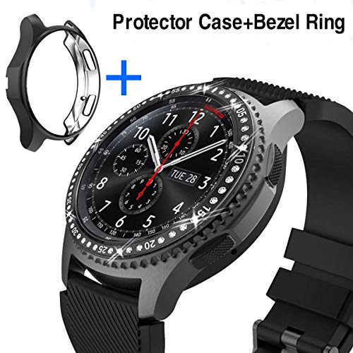 [2 Pack] JZK Samsung Galaxy Watch 42mm Bezel Ring Styling,Adhesive Cover Anti Scratch & Collision Protector Bezel Loop+Screen Protector Case for Galaxy Watch 42mm Smartwatch Accessories