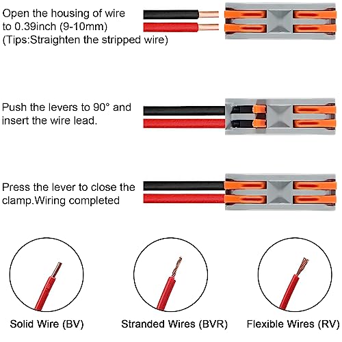 DIANN 10pcs Lever Wire Connectors 2 Circuit Inline Splices Electrical Wire Connector SPL-2 Lever Nuts Wire Connectors 28-12 AWG Quick Connect Splice Wire Connectors
